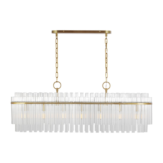 Beckett Seven Light Linear Chandelier in Burnished Brass