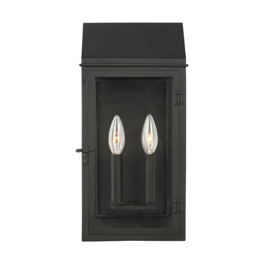 Hingham Two Light Outdoor Wall Lantern in Textured Black