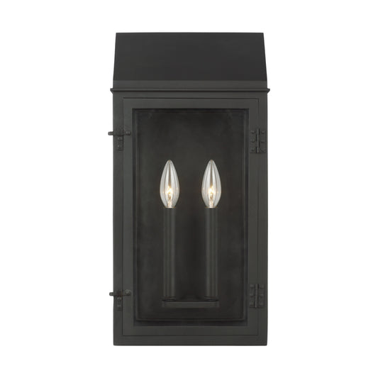 Hingham Two Light Outdoor Wall Lantern in Textured Black