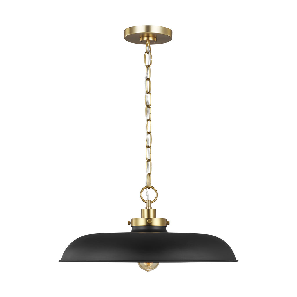 Wellfleet One Light Pendant in Midnight Black and Burnished Brass