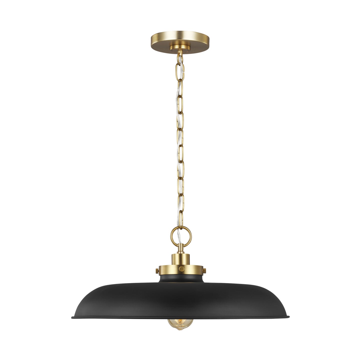 Wellfleet One Light Pendant in Midnight Black and Burnished Brass