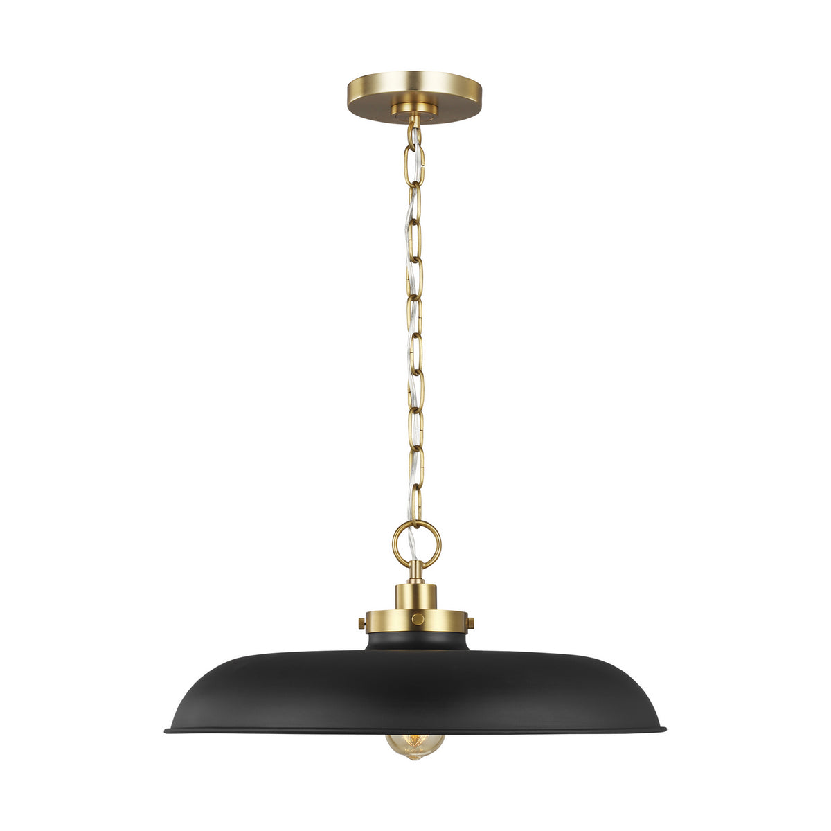 Wellfleet One Light Pendant in Midnight Black and Burnished Brass
