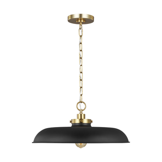 Wellfleet One Light Pendant in Midnight Black and Burnished Brass