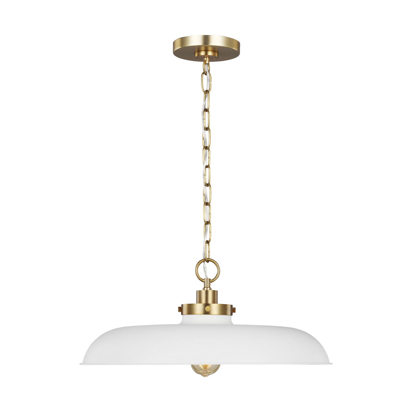 Wellfleet One Light Pendant in Matte White and Burnished Brass