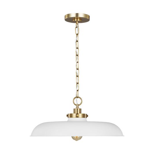 Wellfleet One Light Pendant in Matte White and Burnished Brass
