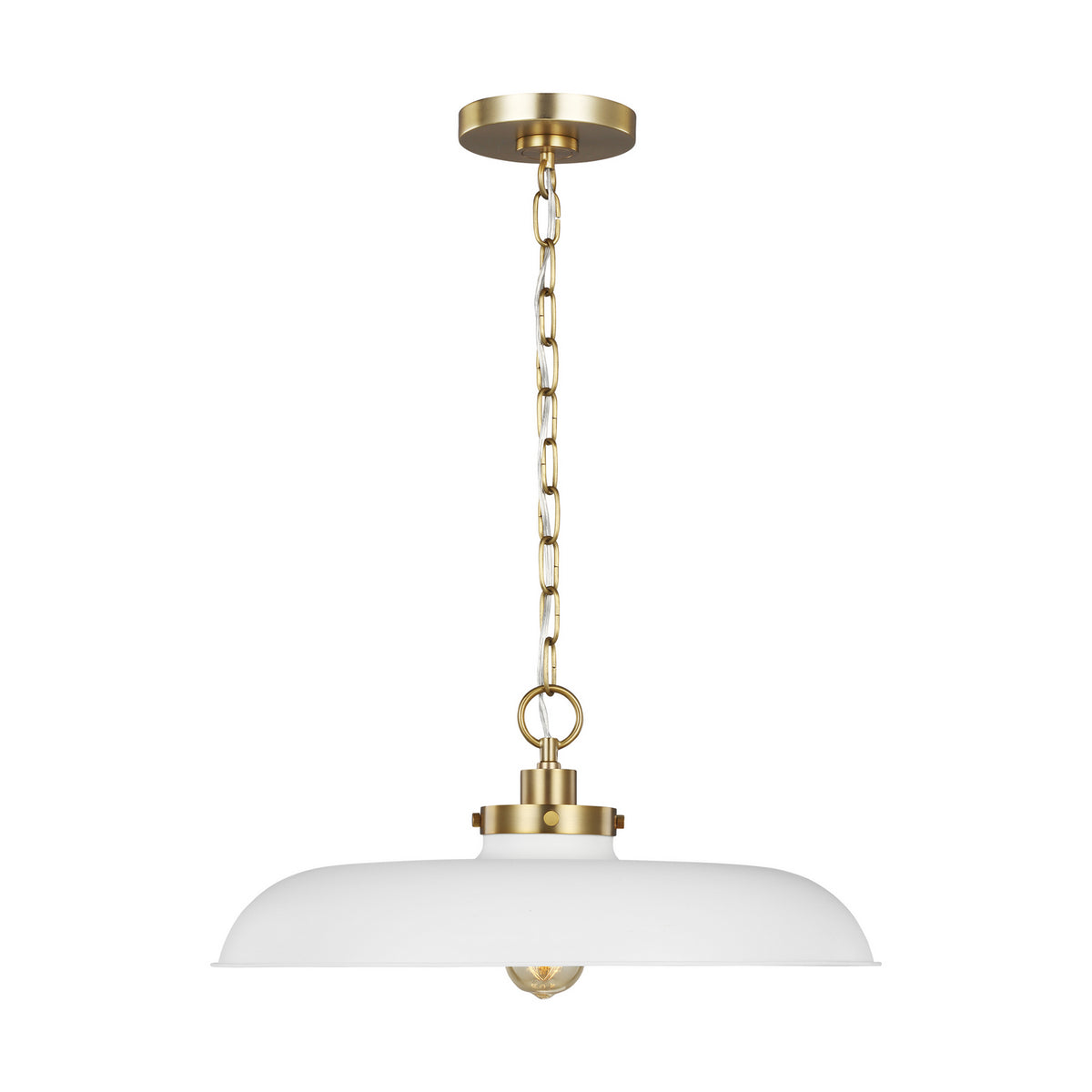 Wellfleet One Light Pendant in Matte White and Burnished Brass