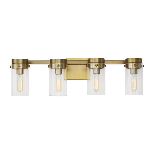Garrett Four Light Vanity in Burnished Brass