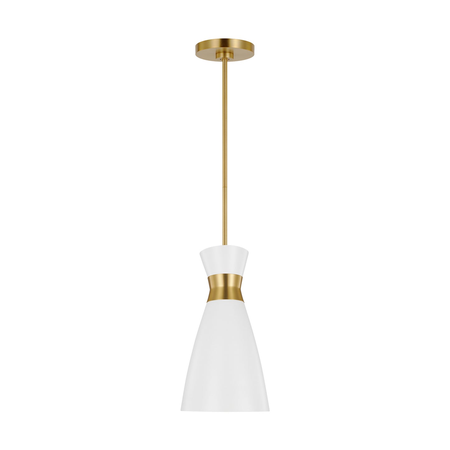 Heath One Light Pendant in Matte White and Burnished Brass