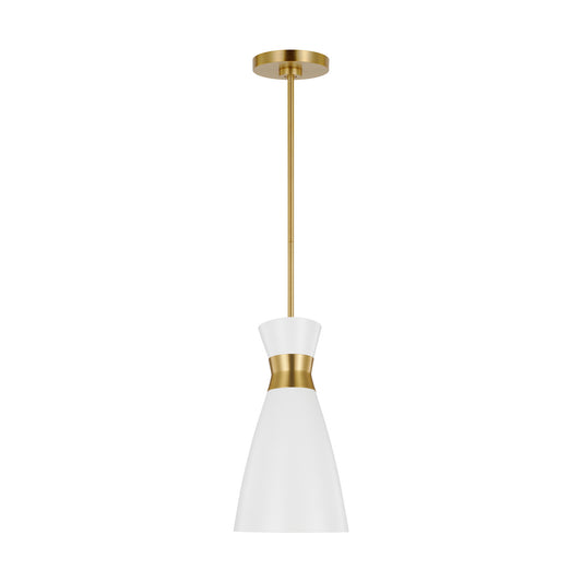 Heath One Light Pendant in Matte White and Burnished Brass
