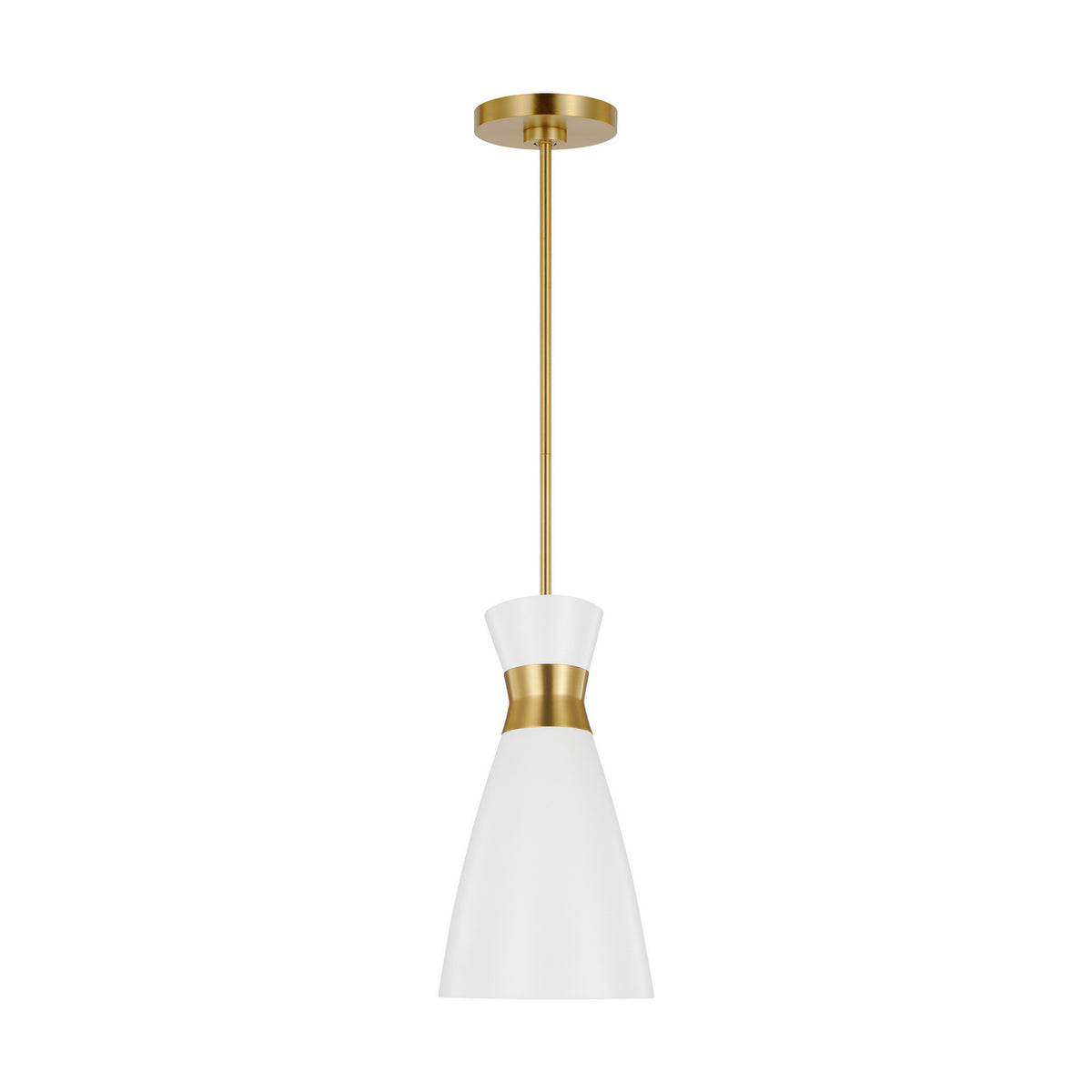 Heath One Light Pendant in Matte White and Burnished Brass