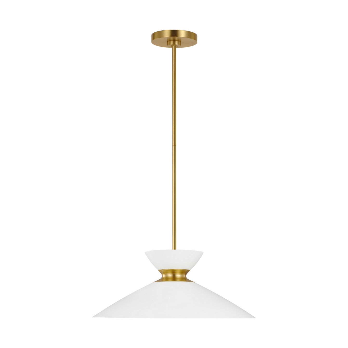 Heath One Light Pendant in Matte White and Burnished Brass