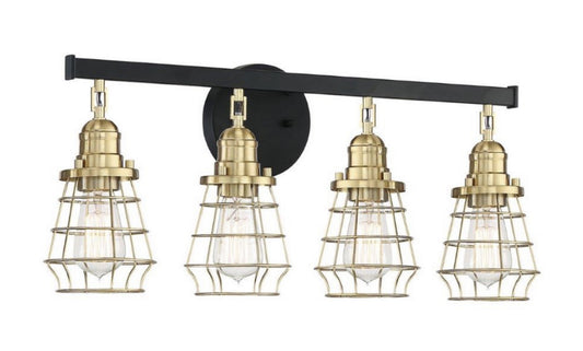 Thatcher Four Light Vanity in Flat Black/Satin Brass