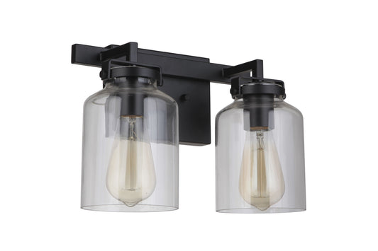 Foxwood Two Light Vanity in Flat Black / Dark Teak