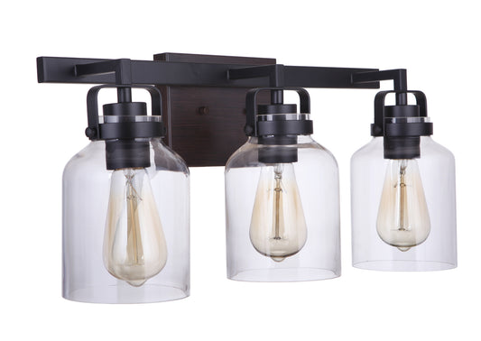 Foxwood Three Light Vanity in Flat Black / Dark Teak