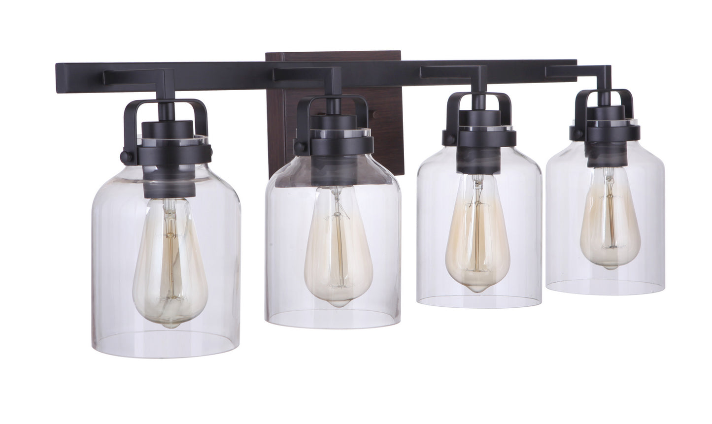 Foxwood Four Light Vanity in Flat Black / Dark Teak