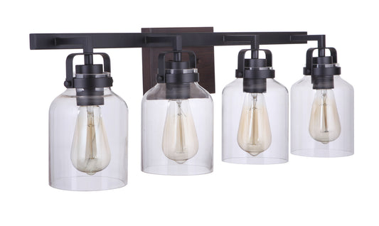 Foxwood Four Light Vanity in Flat Black / Dark Teak