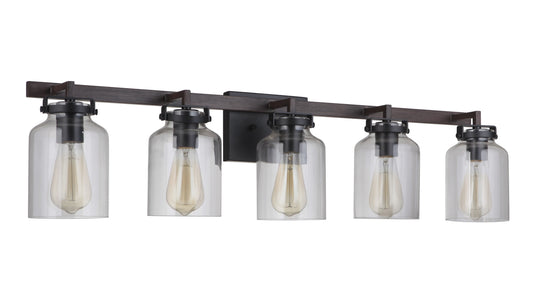 Foxwood Five Light Vanity in Flat Black / Dark Teak