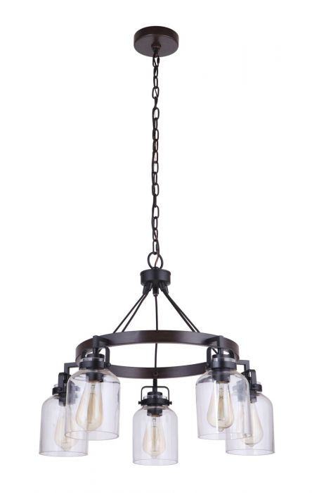 Foxwood Five Light Chandelier in Flat Black / Dark Teak