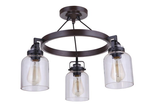 Foxwood Three Light Semi Flush Mount in Flat Black / Dark Teak