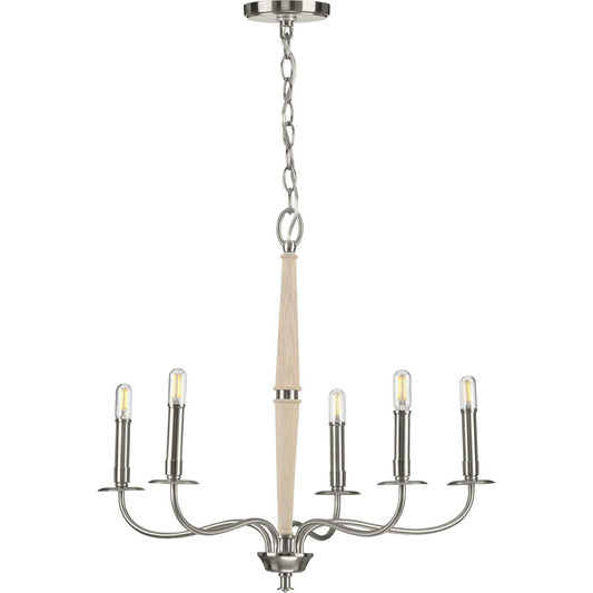 Durrell Five Light Chandelier in Brushed Nickel