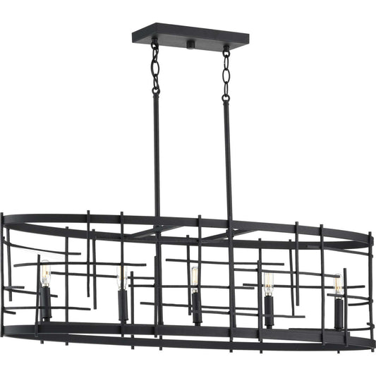 Torres Five Light Island Chandelier in Textured Black