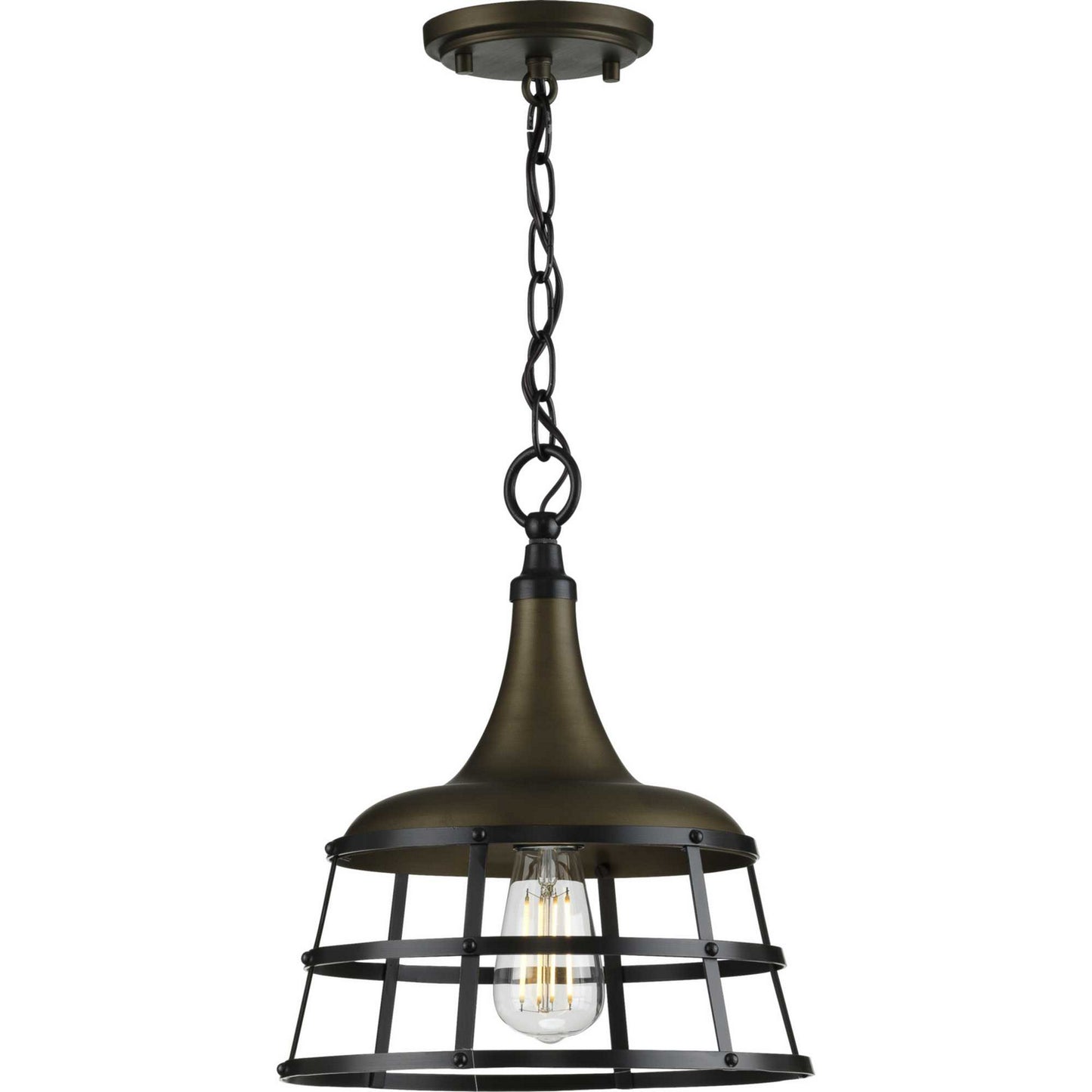Bastille One Light Pendant in Aged Brass