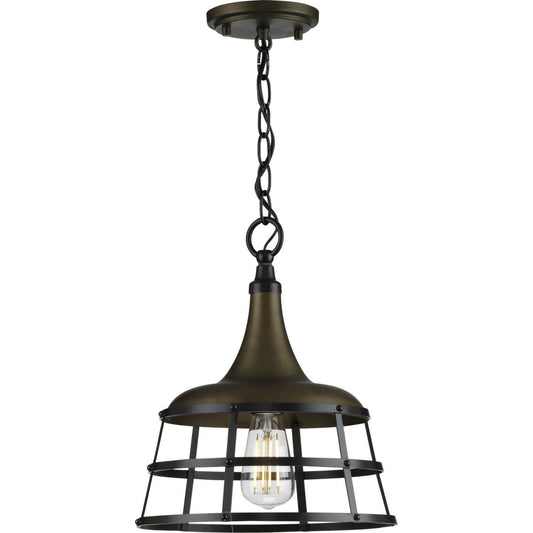 Bastille One Light Pendant in Aged Brass