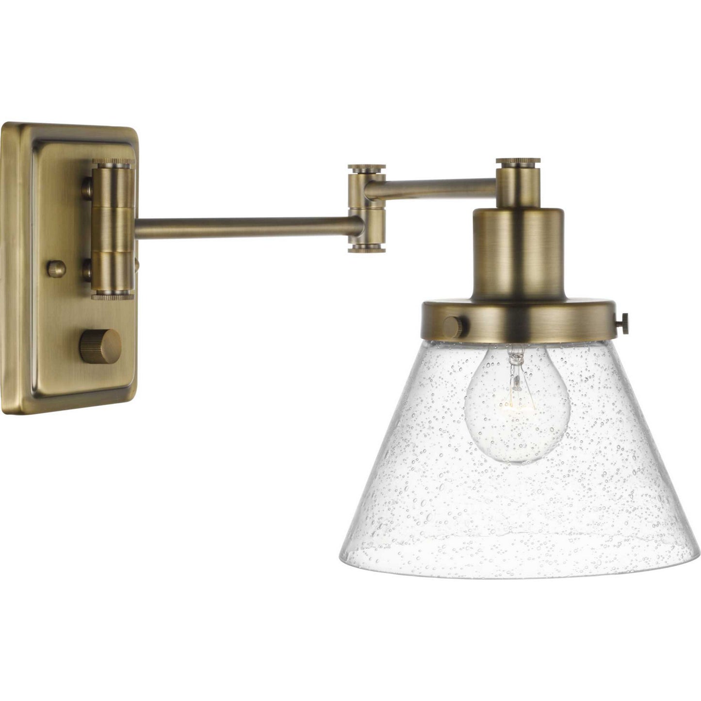 Hinton One Light Swing Arm Wall Lamp in Vintage Brass