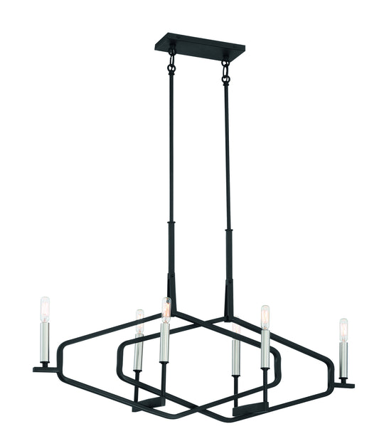 Traveler Six Light Island Pendant in Sand Coal and Brushed Nickel