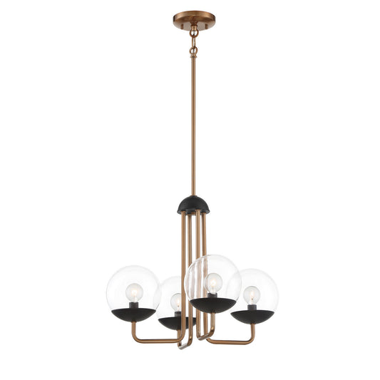 Outer Limits Four Light Chandelier in Painted Bronze With Natural Brushed Brass
