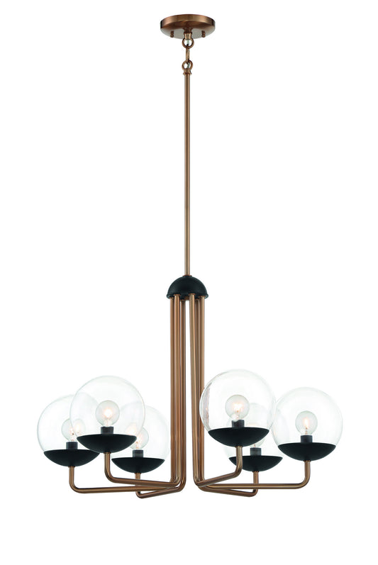 Outer Limits Six Light Chandelier in Painted Bronze With Natural Brushed Brass