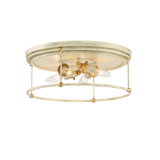 Westchester County Four Light Flush Mount in Farmhouse White w/Gilded Gold Leaf