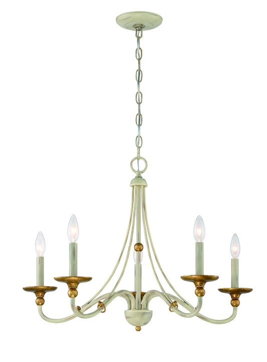Westchester County Five Light Chandelier in Farmhouse White w/Gilded Gold Leaf