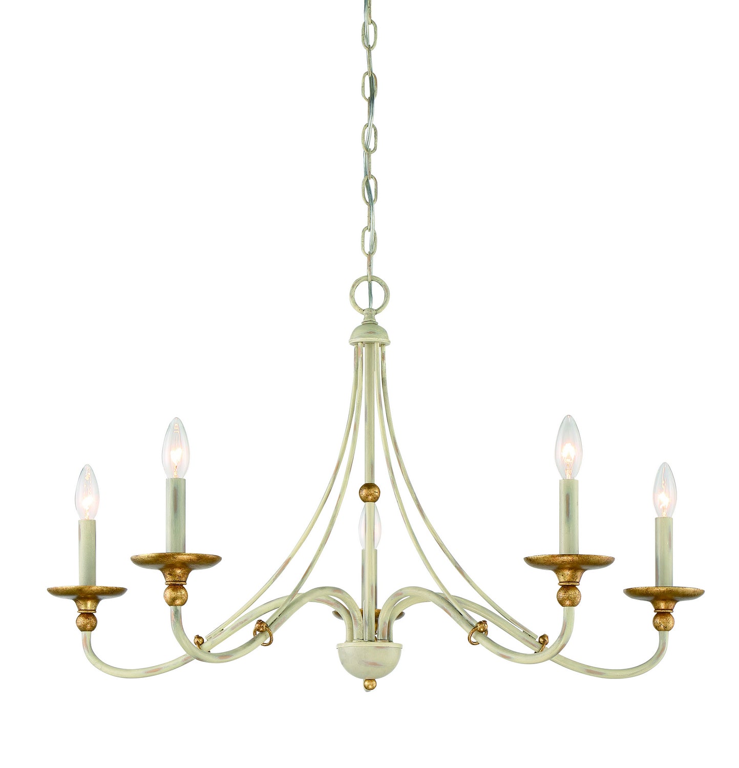 Westchester County Five Light Chandelier in Farmhouse White w/Gilded Gold Leaf