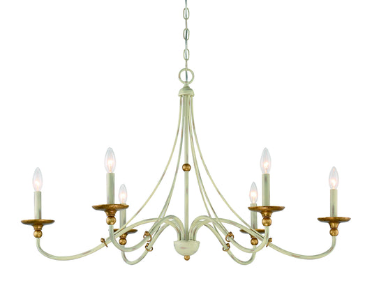 Westchester County Six Light Chandelier in Farmhouse White w/Gilded Gold Leaf