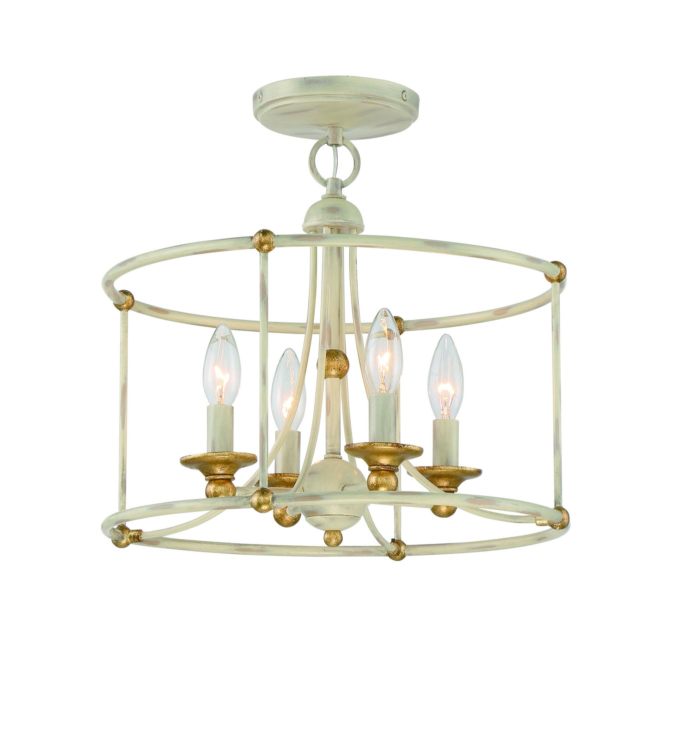 Westchester County Four Light Semi Flush Mount in Farmhouse White w/Gilded Gold Leaf