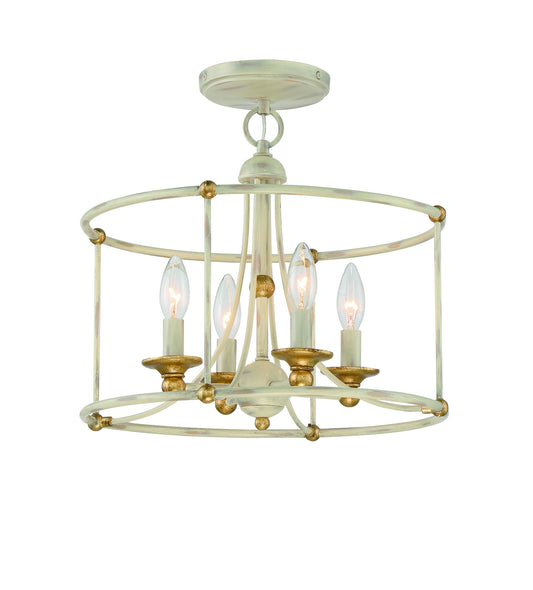 Westchester County Four Light Semi Flush Mount in Farmhouse White w/Gilded Gold Leaf