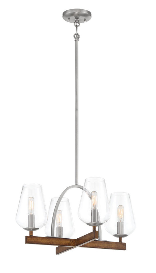 Birnamwood Four Light Convetible Chandelier / Semi Flush in Koa Wood w/Pewter