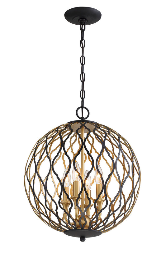 Gilded Glam Four Light Pendant in Sand Coal w/Painted And Plated Honey Gold