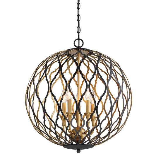 Gilded Glam Five Light Pendant in Sand Coal w/Painted And Plated Honey Gold