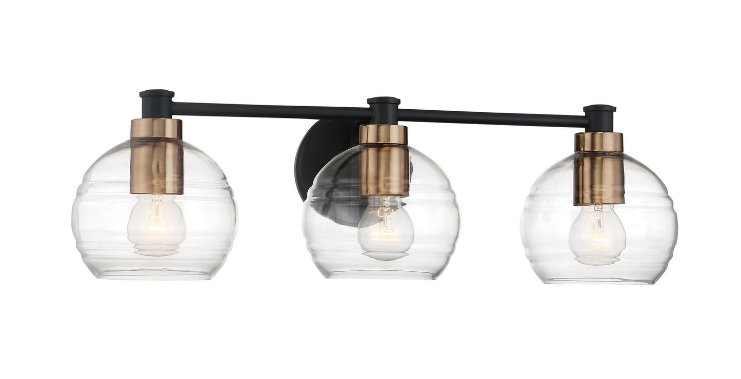Keyport Three Light Bath in Sand Coal w/Natural Brushed Brass