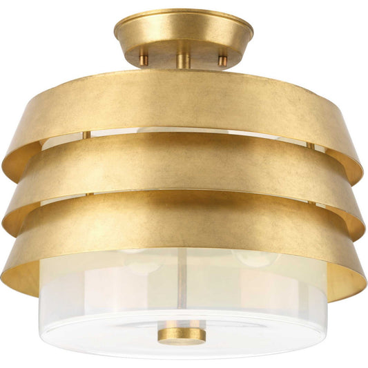 Point Dume-Sandbar Three Light Semi Flush Mount in Brushed Brass