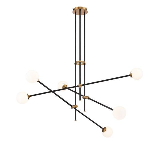 Cosmet Six Light Pendant in Coal And Aged Brass