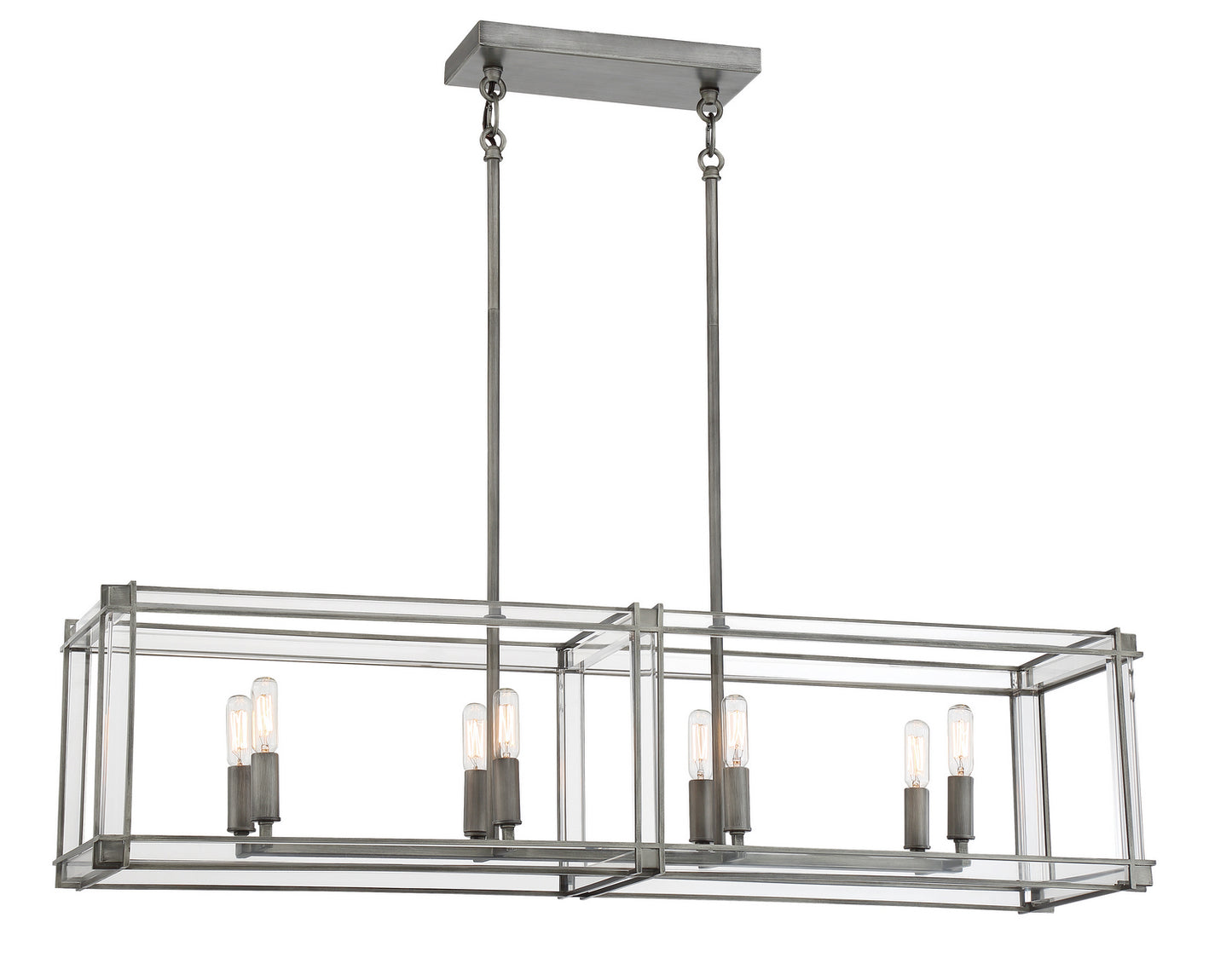 Langen Square Eight Light Island Pendant in Antique Nickel