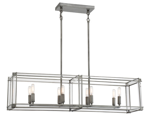 Langen Square Eight Light Island Pendant in Antique Nickel