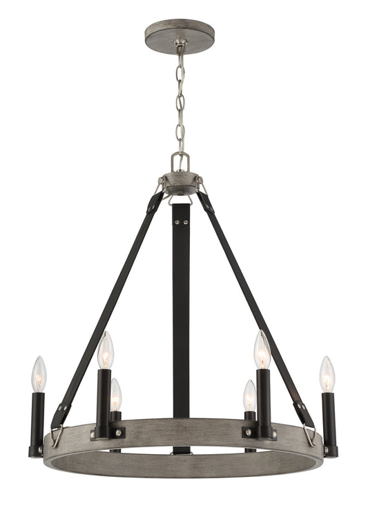 Rawson Ridge Six Light Chandelier in Aged Silverwood And Coal