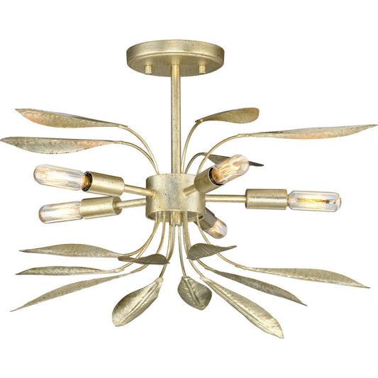 Mariposa Five Light Semi-Flush Conv in Gilded Silver