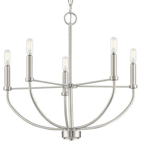 Leyden Five Light Chandelier in Brushed Nickel