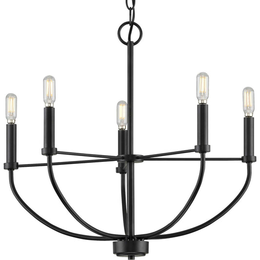 Leyden Five Light Chandelier in Matte Black