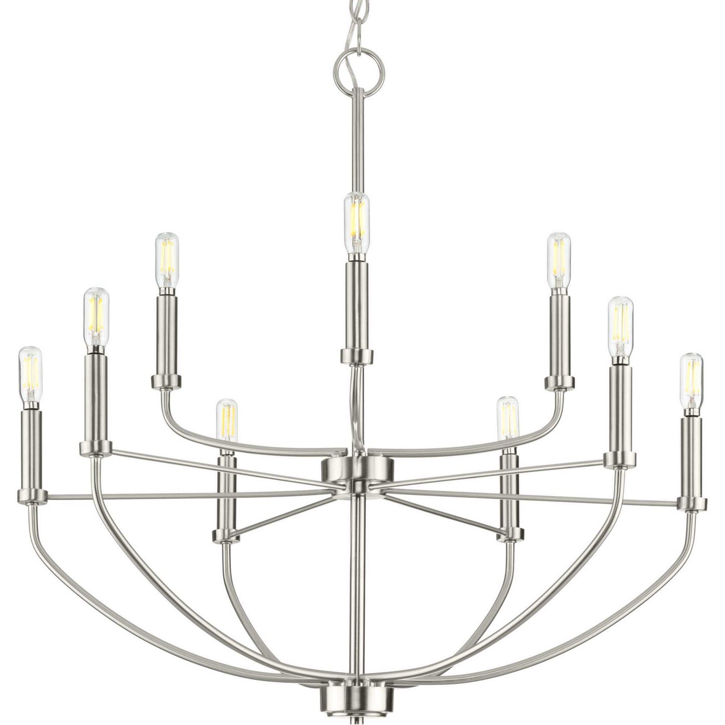 Leyden Nine Light Chandelier in Brushed Nickel